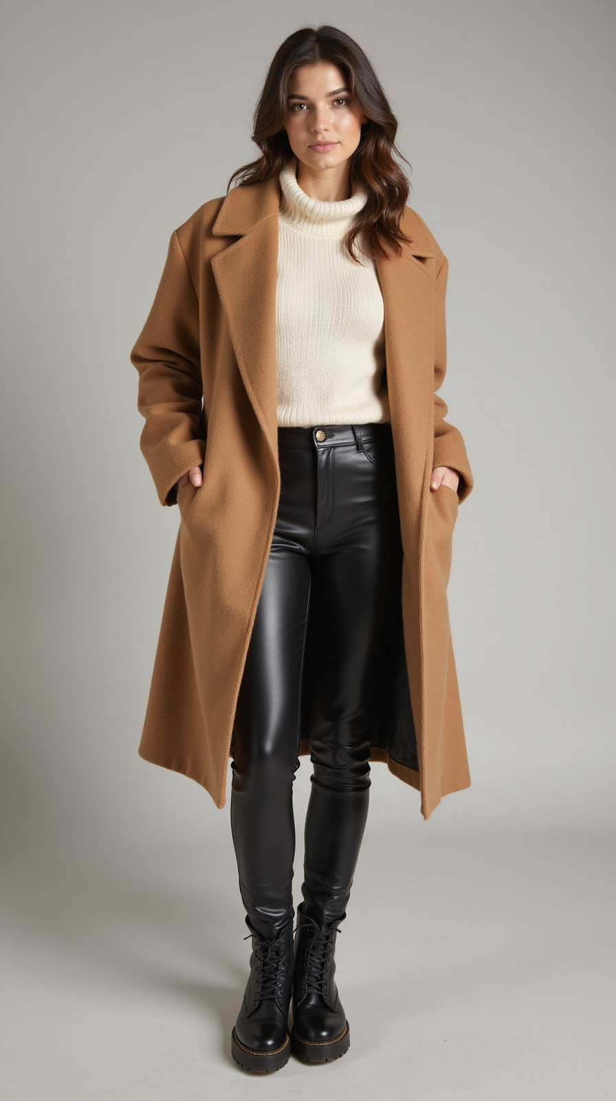 faux leather pants chunkyboots