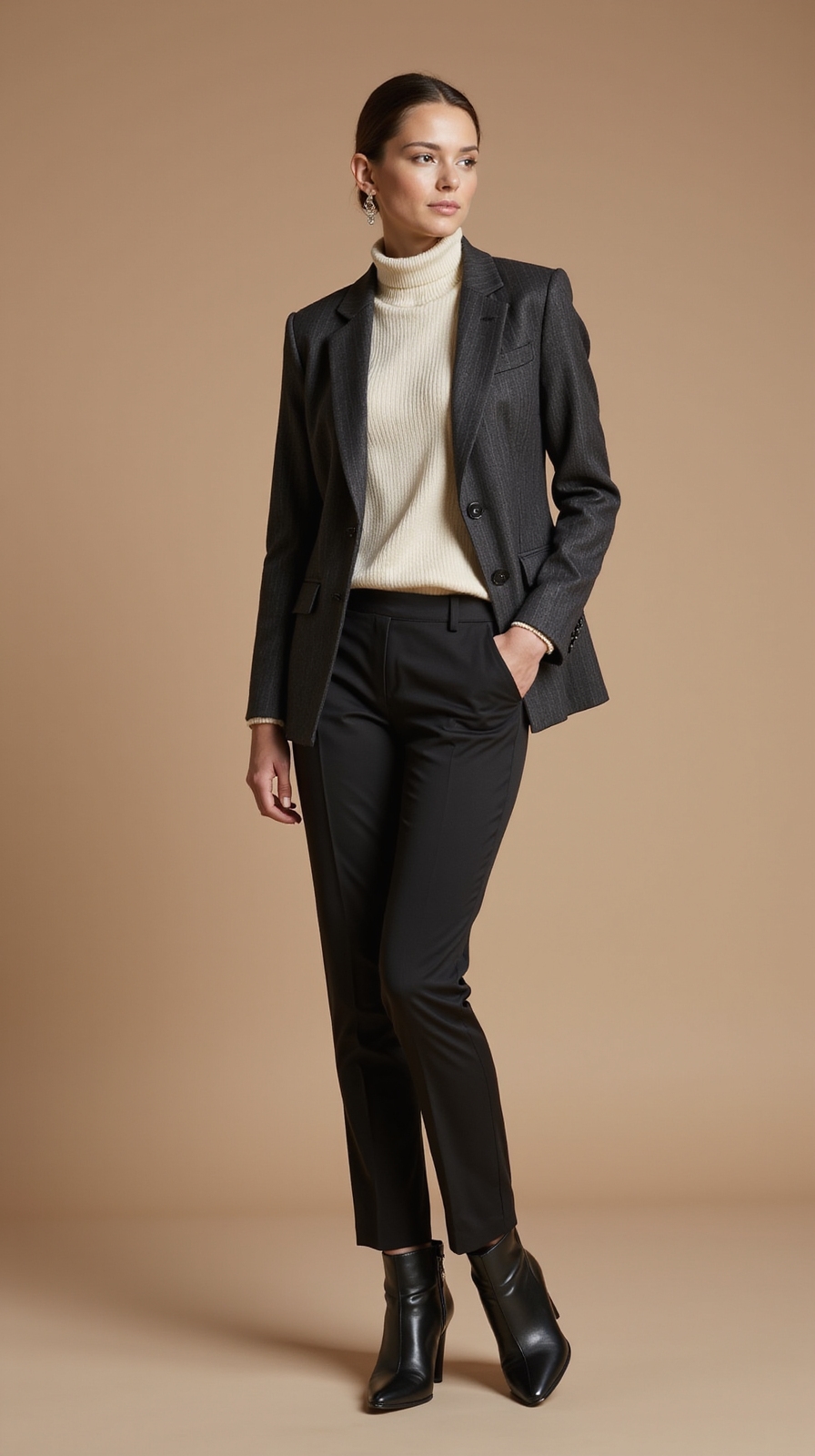 fitted blazer over turtleneck