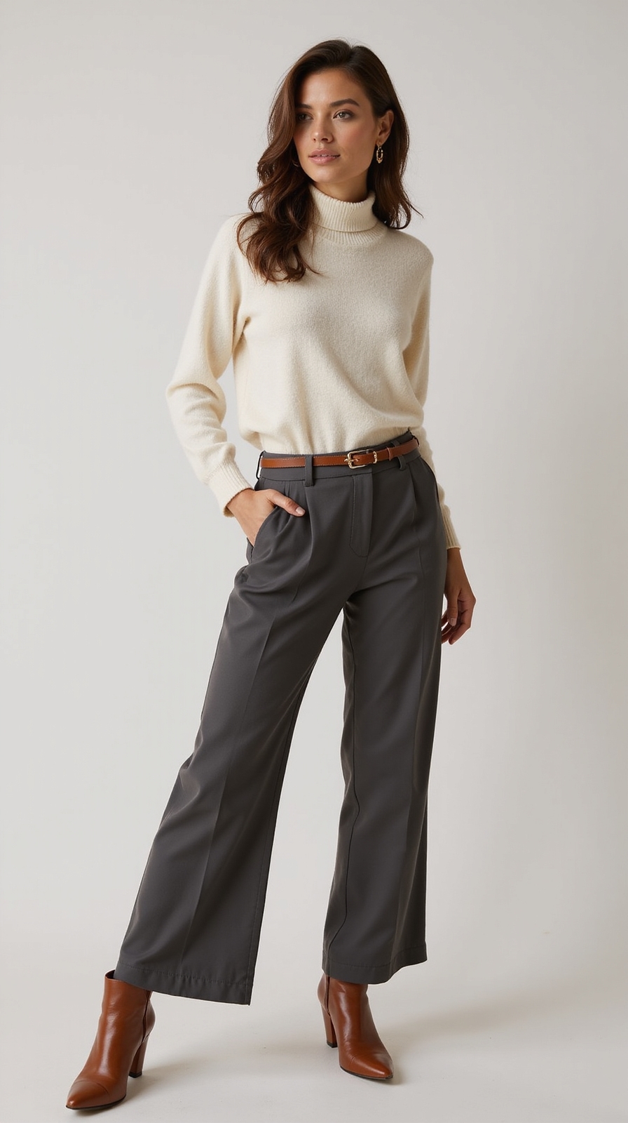 fitted turtleneck wide leg trousers