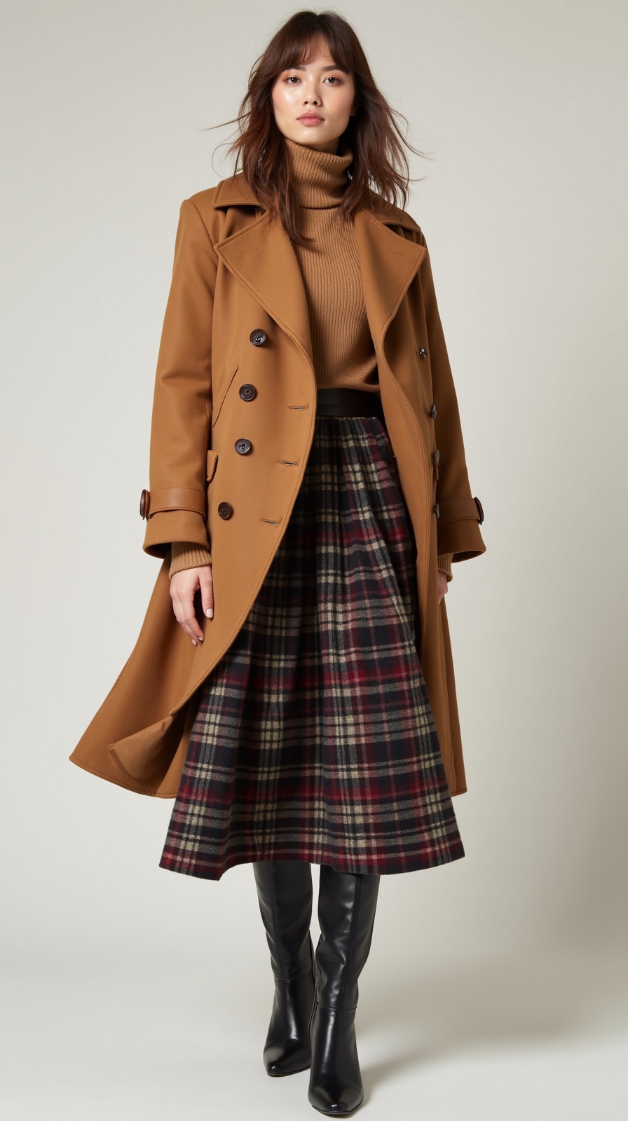 flared plaid structured oversized coat