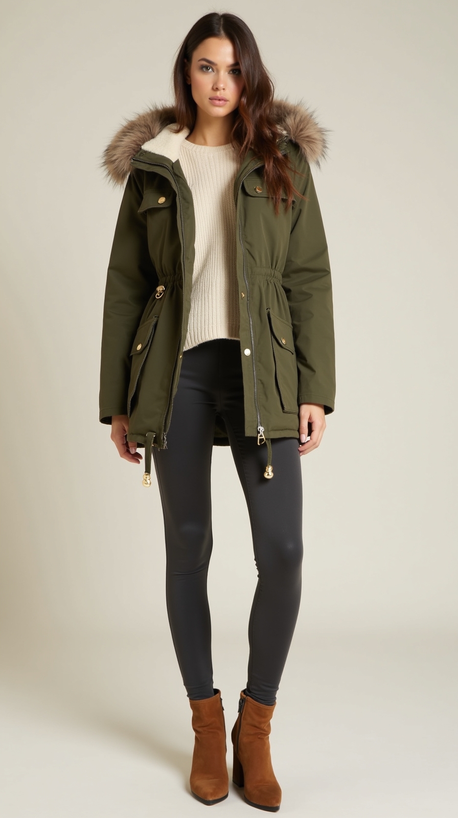 fleece lined leggings with anorak