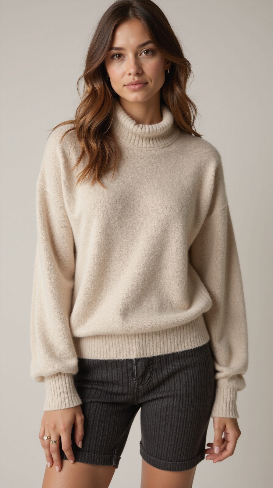 funnel neck pullover with shorts