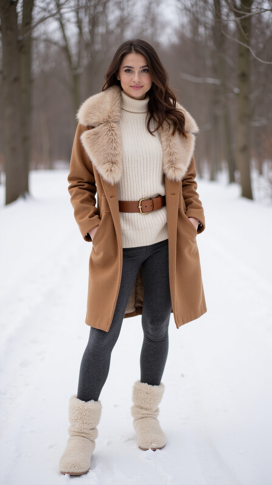 fuzzy boots with thermal leggings