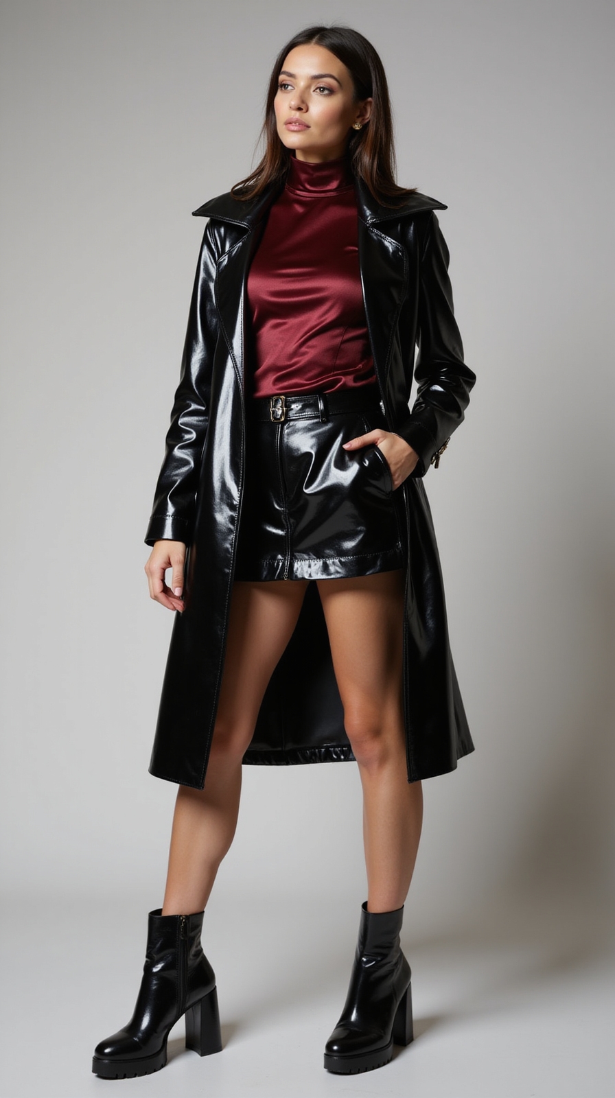 glossy pvc trench styling