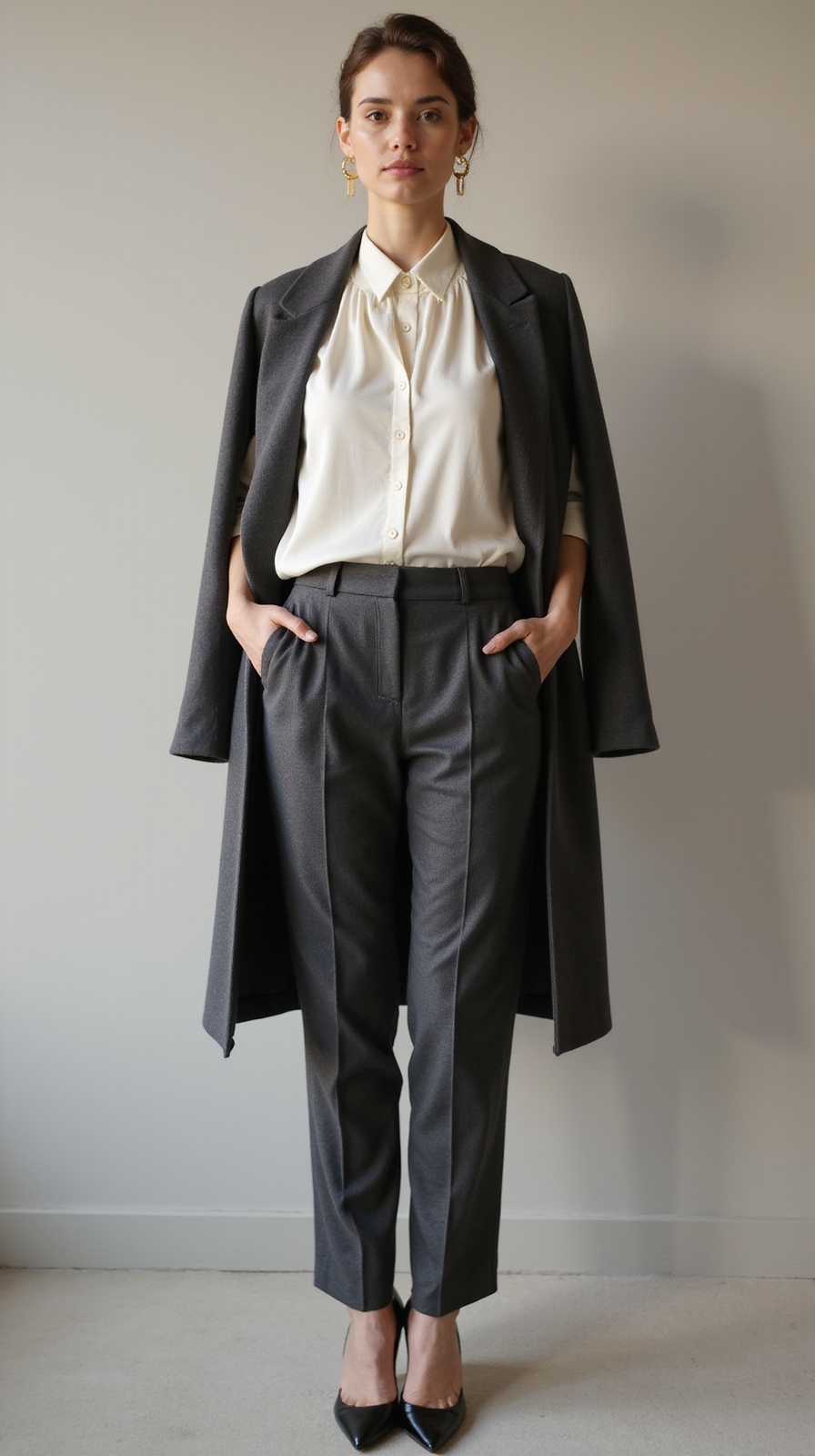 high neck blouse with trousers