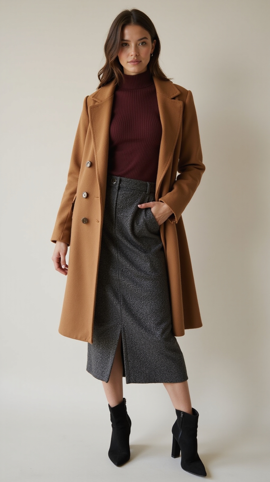 high waist skirt winter ensemble