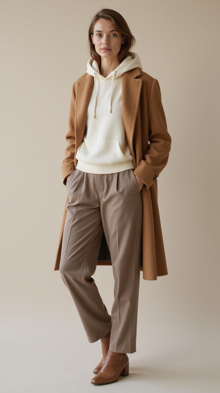 hoodie under trench polished casual contrast