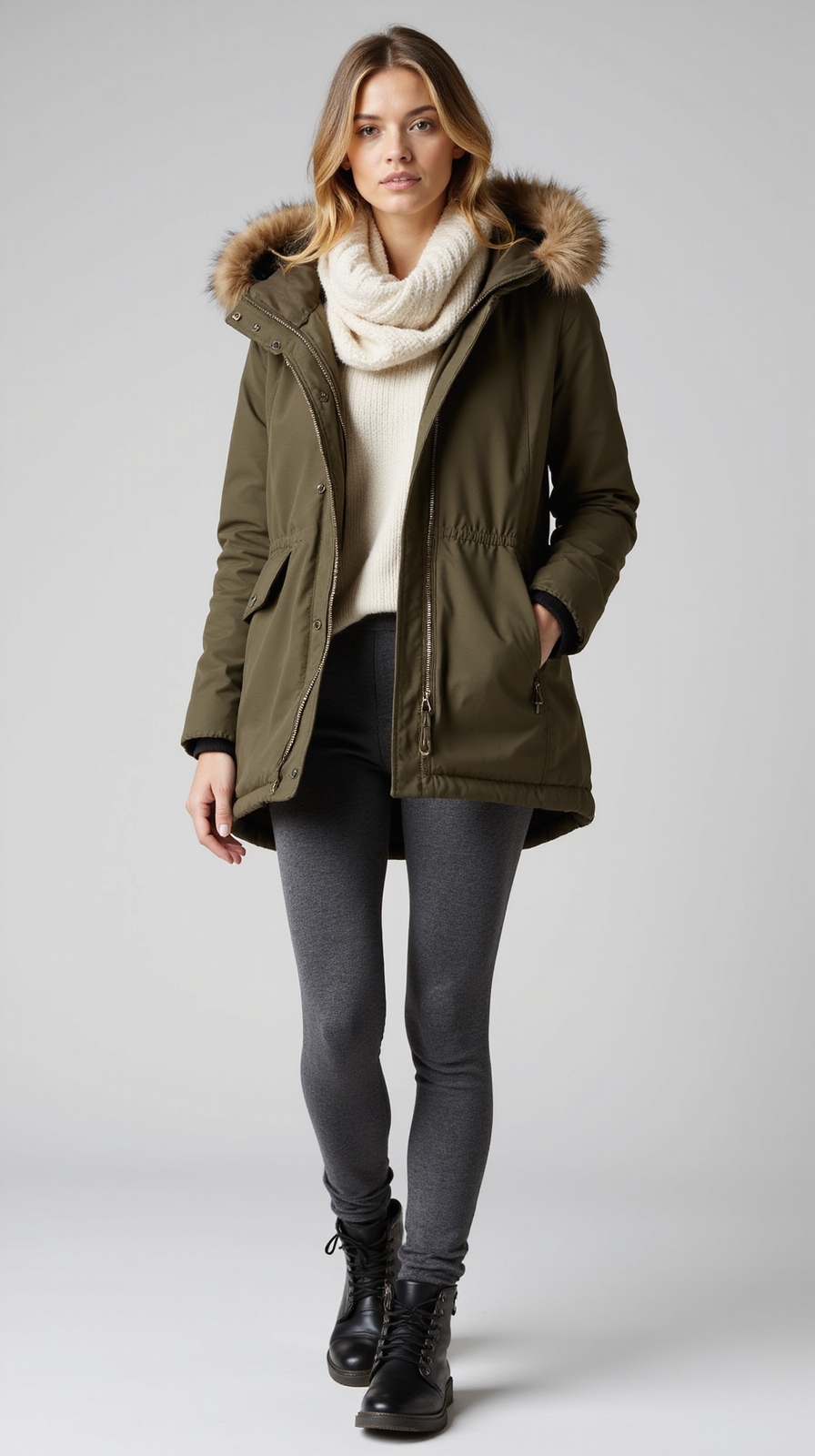 insulated parka with thermal leggings