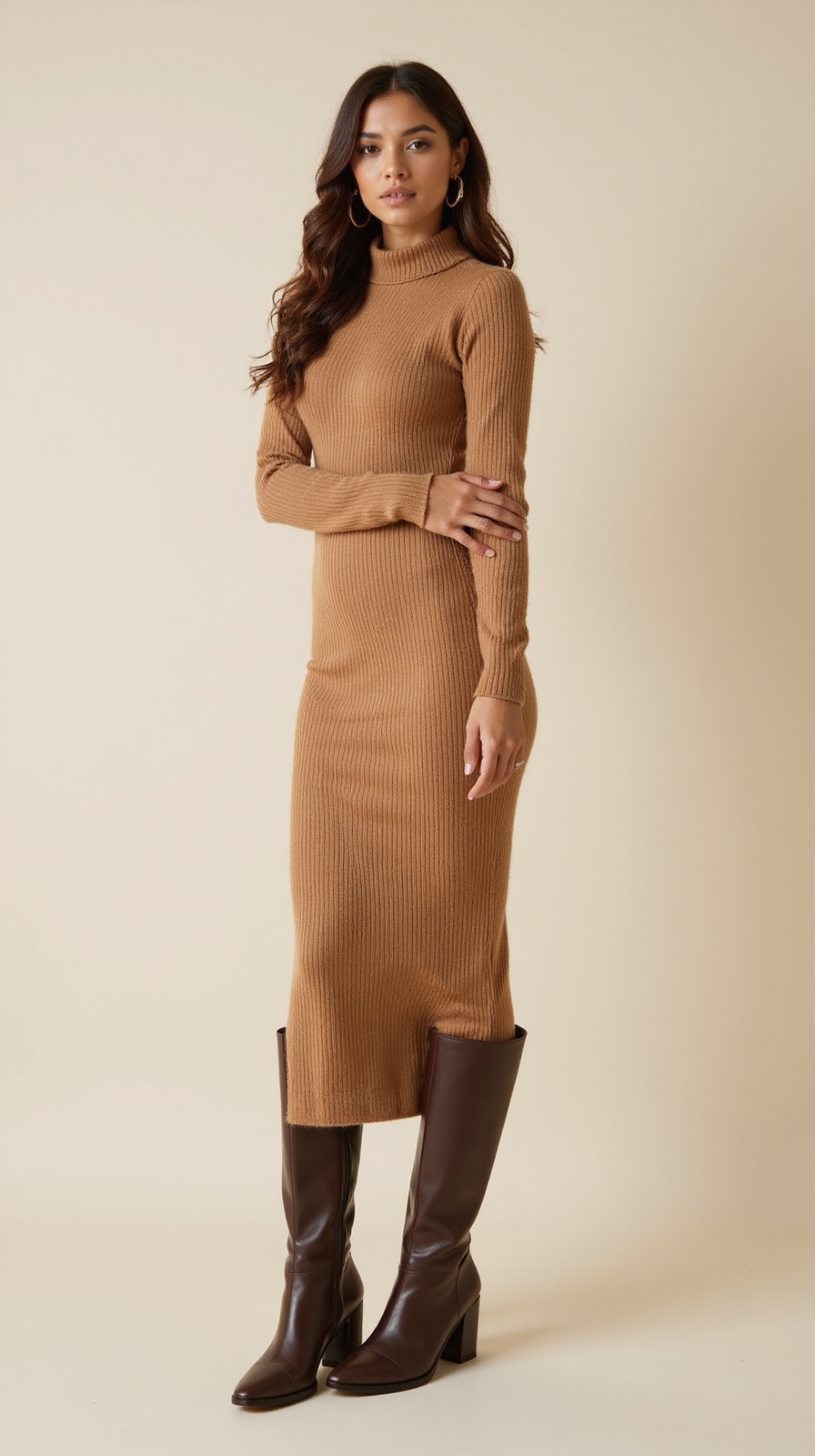 knit midi dress with boots