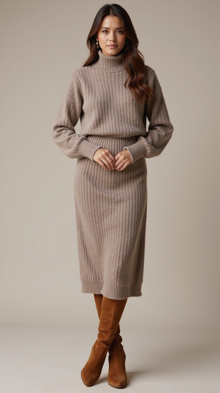 layered sweater dress ensemble