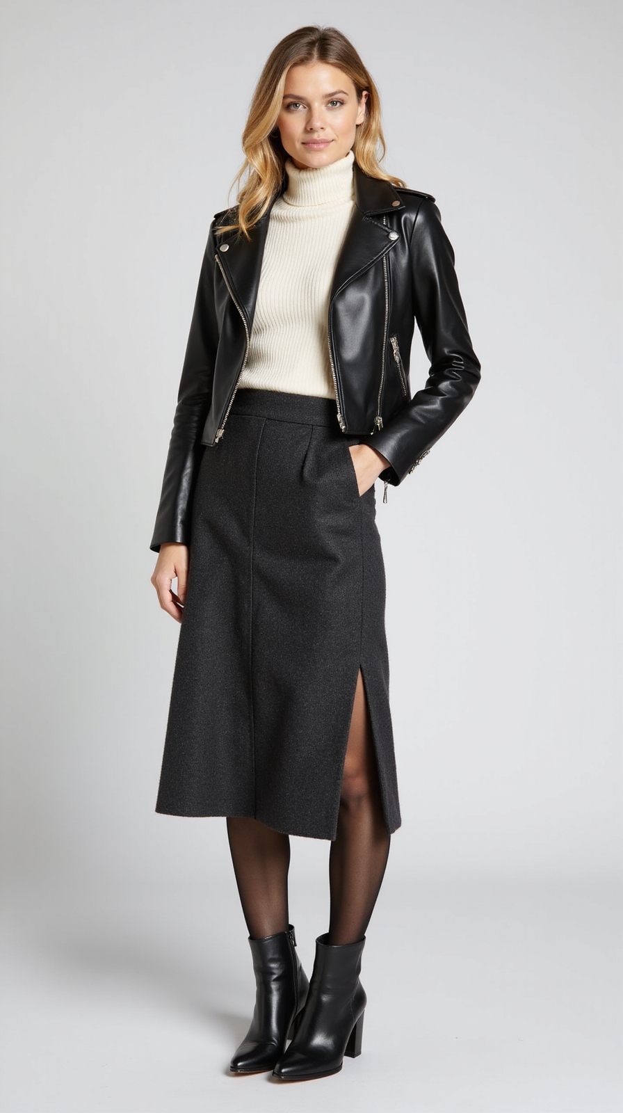 leather moto jacket ensemble