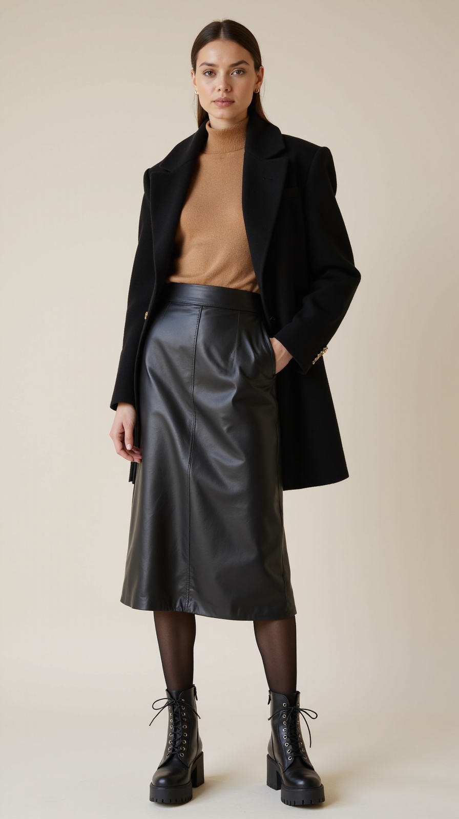 leather skirt chunky boots