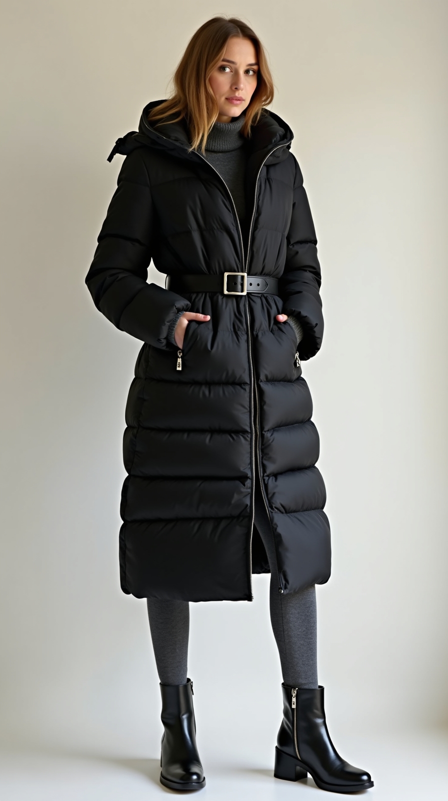 long down coat layering
