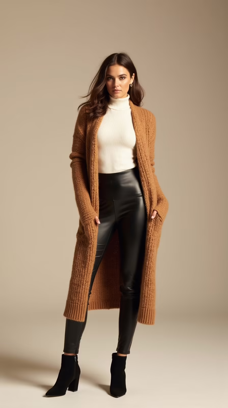 longline cardigan with leather