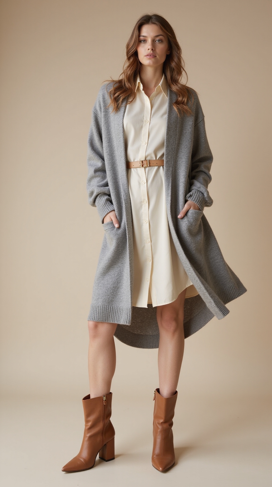 longline cardigan with shirtdress