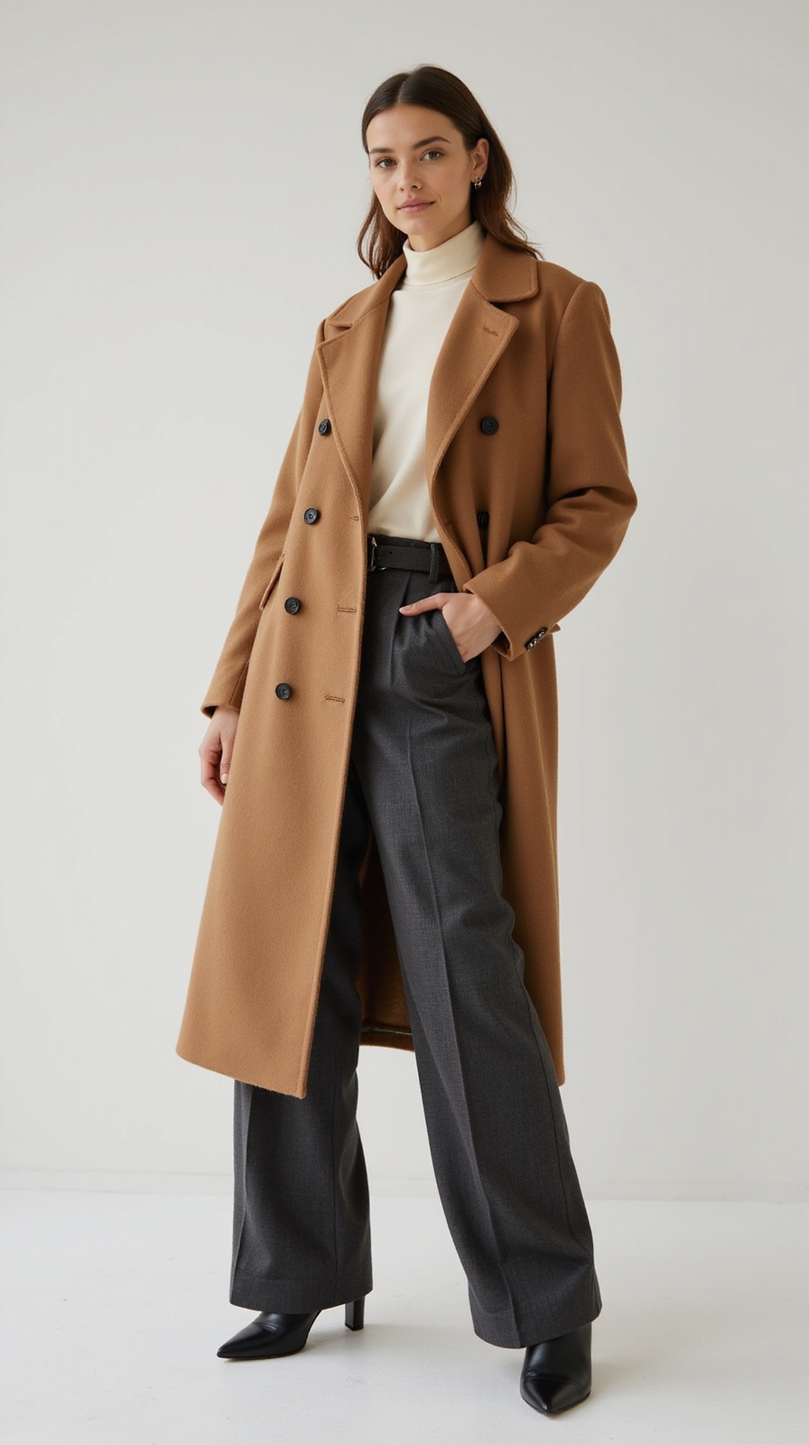 longline coat wide trousers