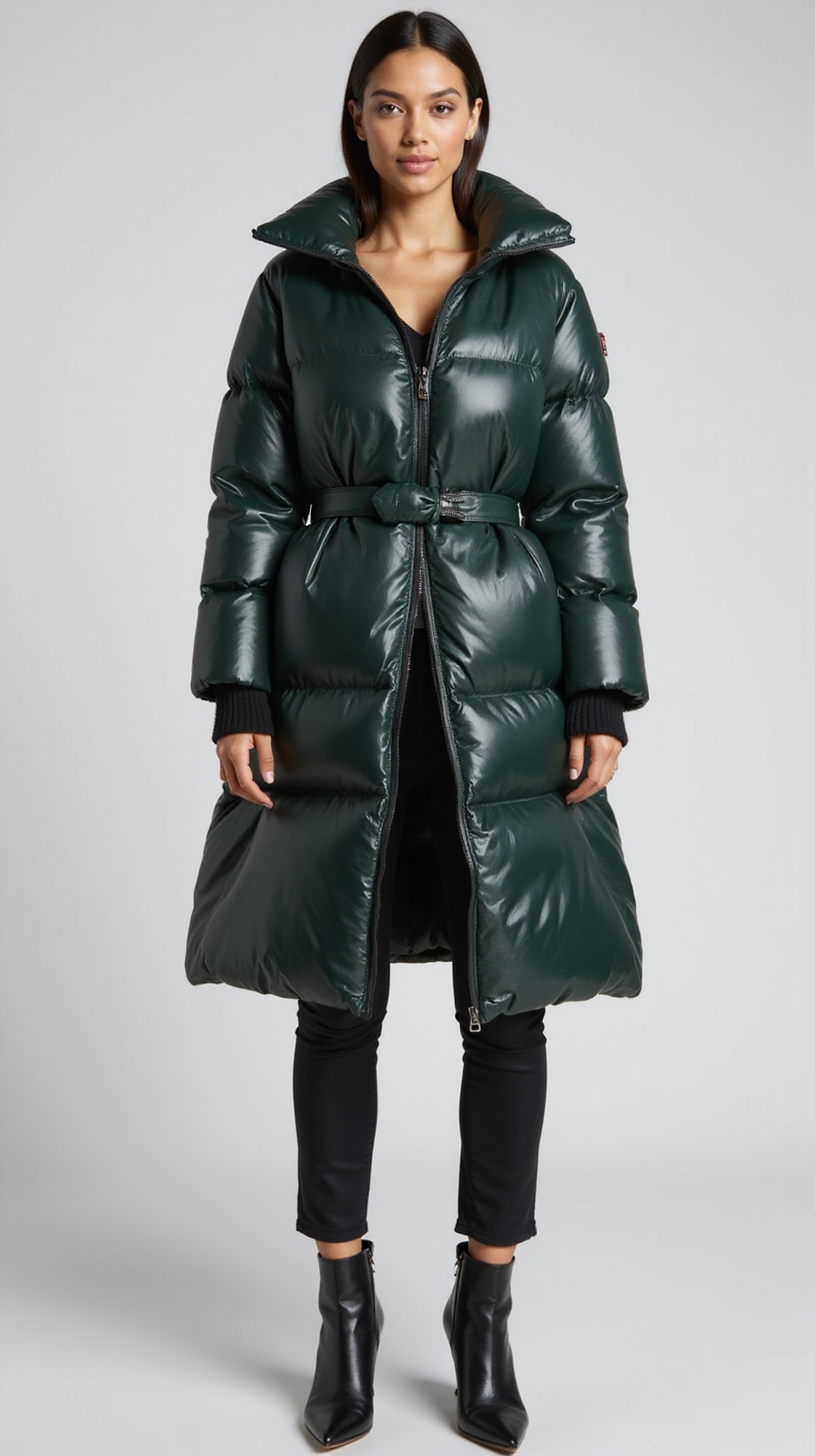 longline puffer with leatherpants