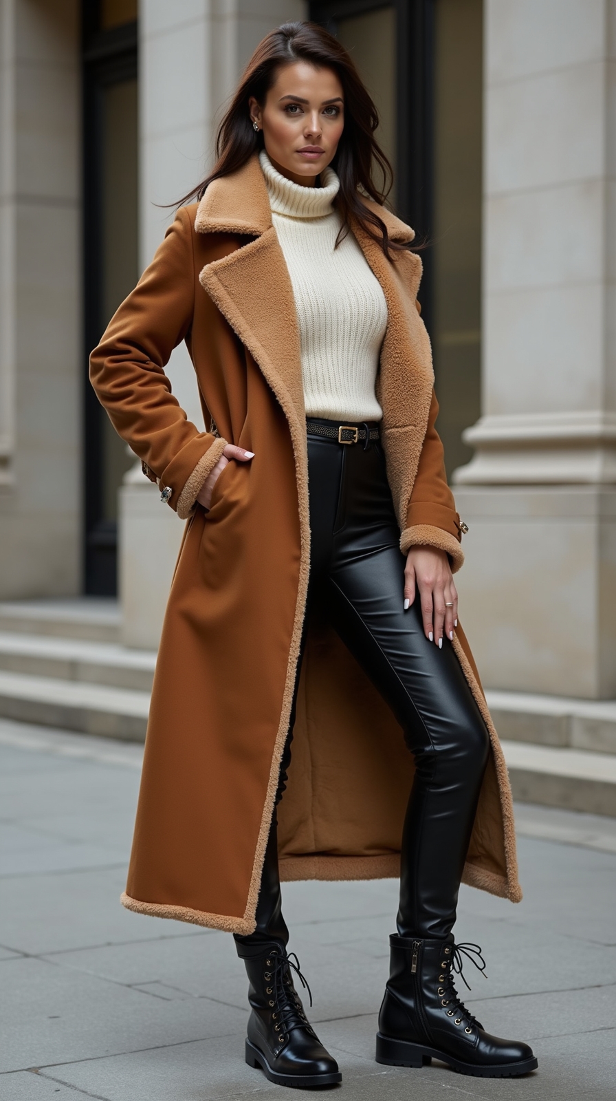 longline shearling jacket ensemble
