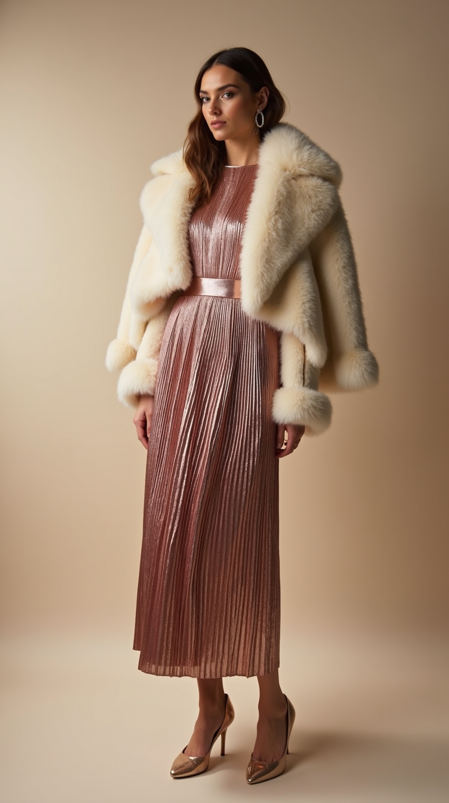 metallic pleated dress ensemble