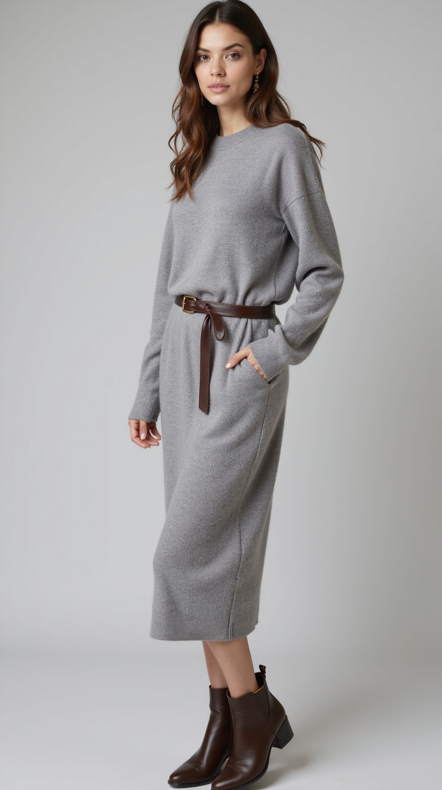 midi belted sweater dress