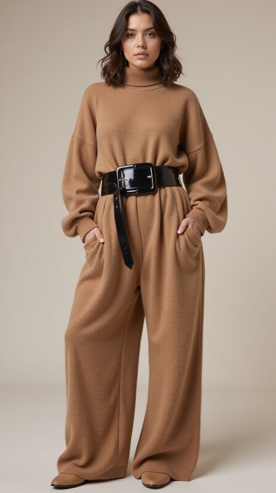 monochrome knit set belted