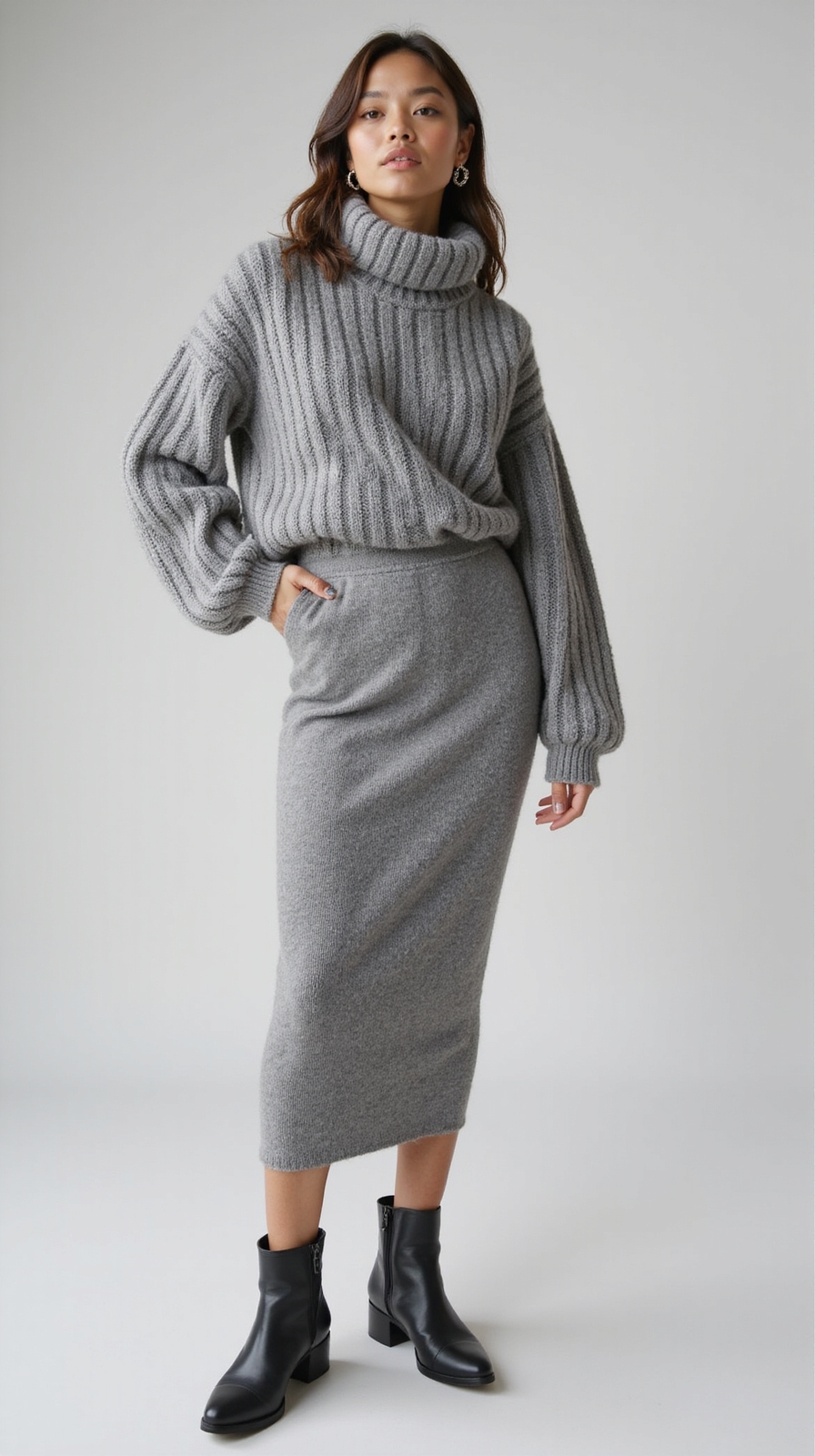 monochrome knit set ensemble