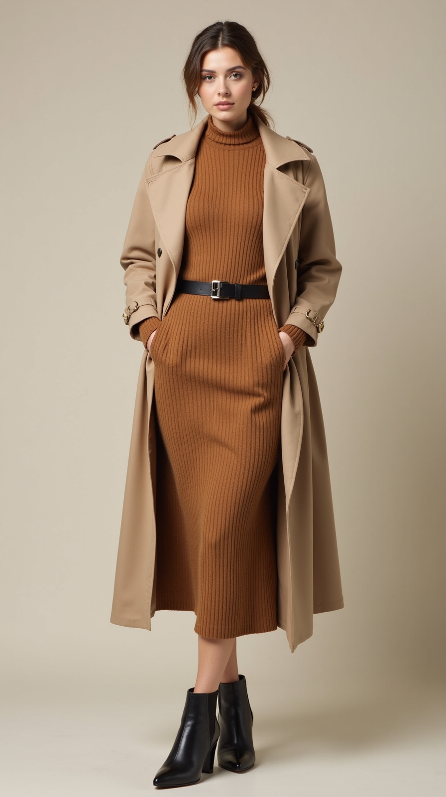 monochrome knit set trench
