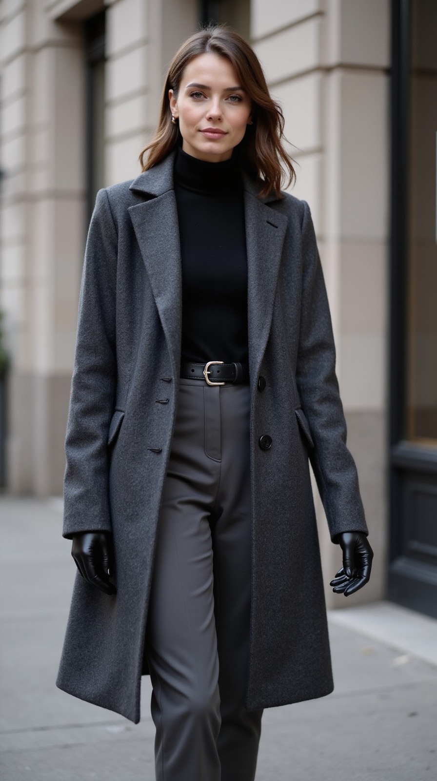 monochrome tailored leather gloved elegance