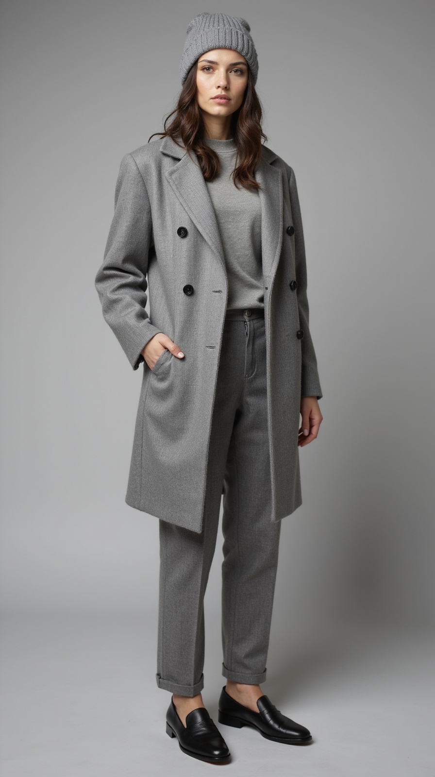 monochrome tailored suit with beanie