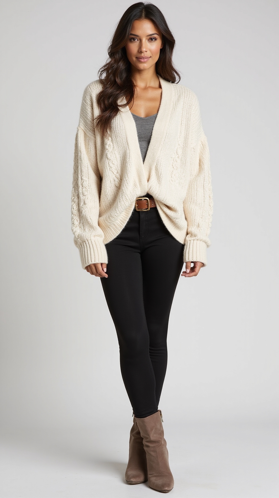 oversized cardigan belted turtleneck