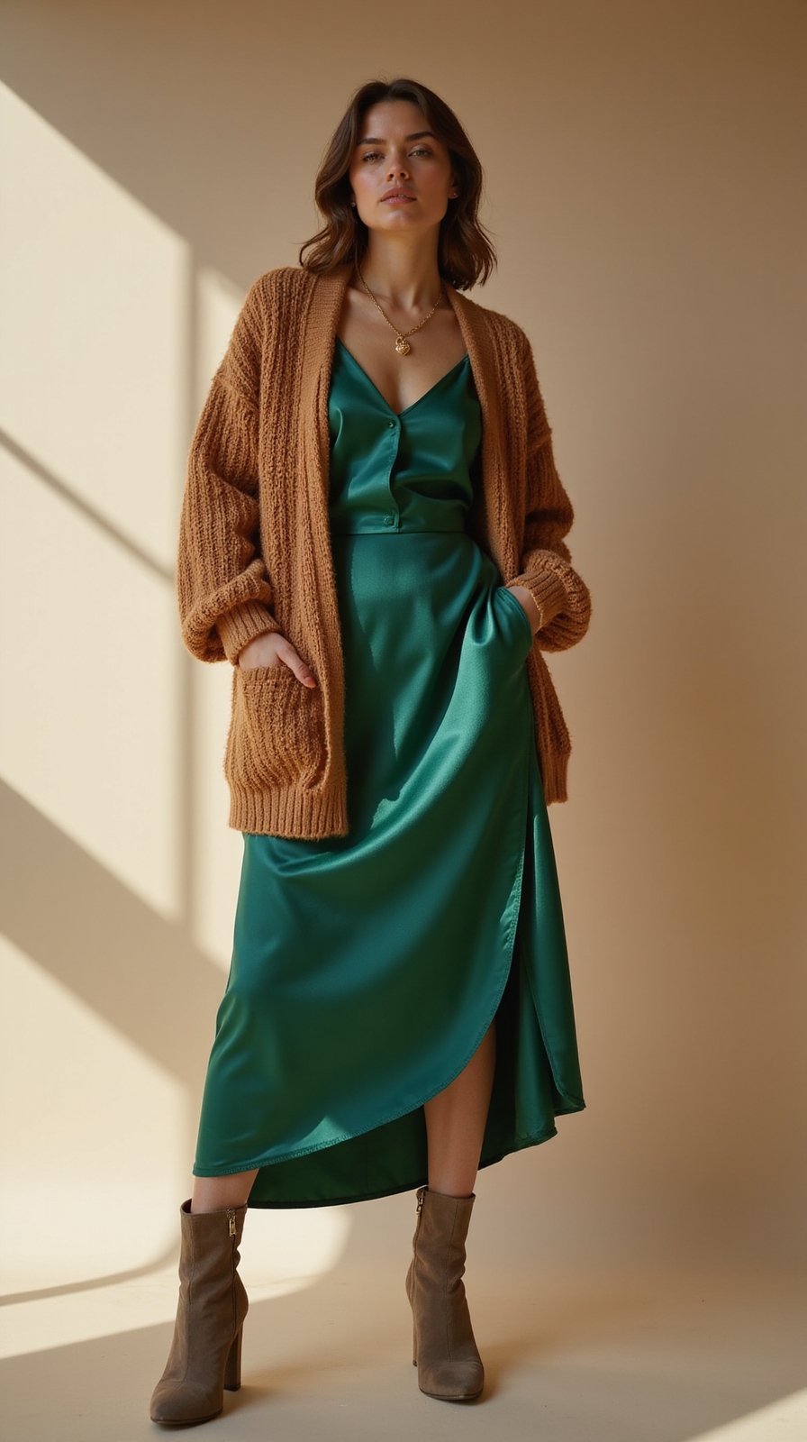 oversized cardigan over slipdress