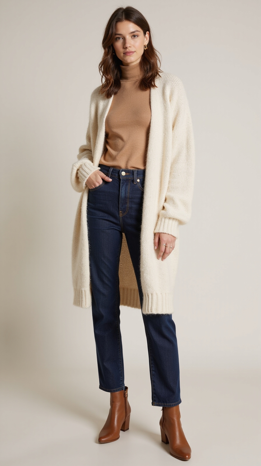 oversized cardigan straight leg jeans