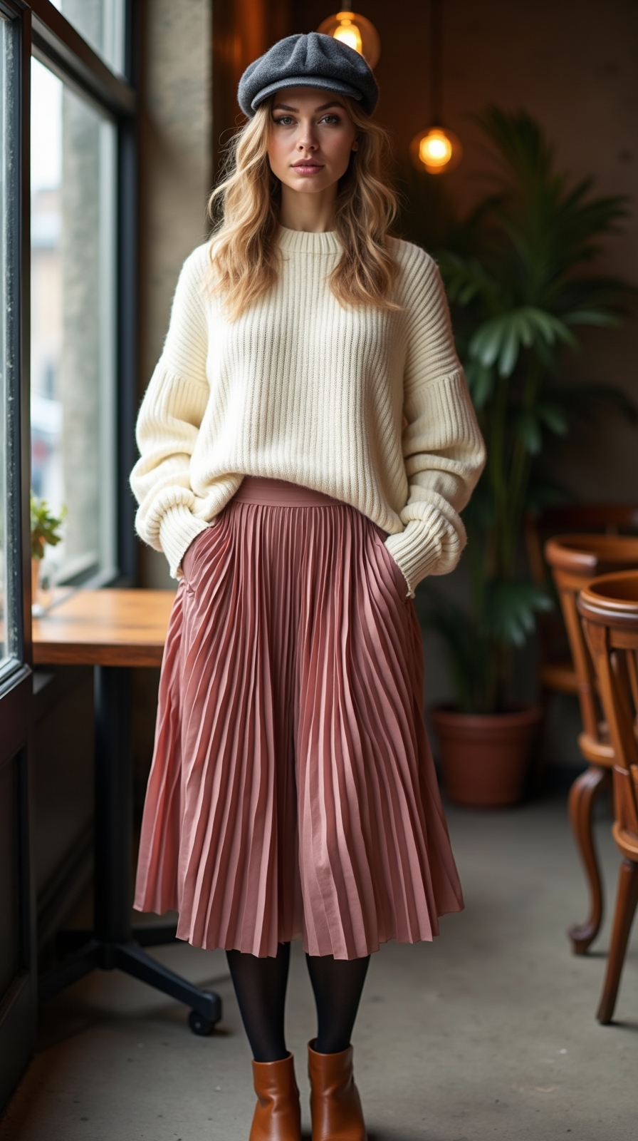 oversized knit pleated midi
