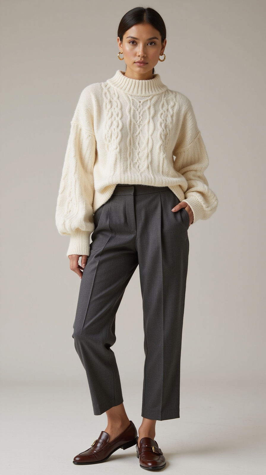 oversized knit with tailored trousers
