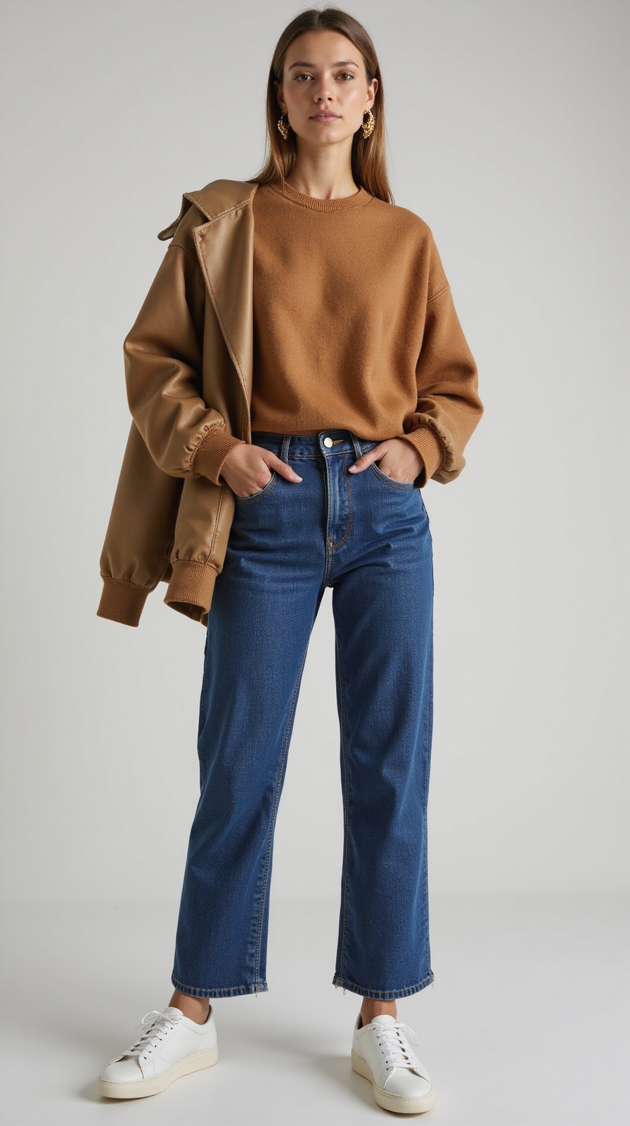 oversized sweatshirt tailored jeans sneakers