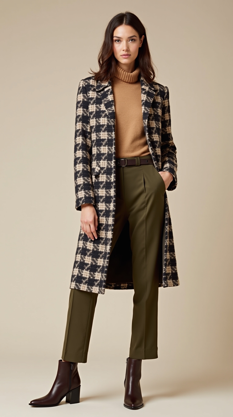 patterned coat over neutrals