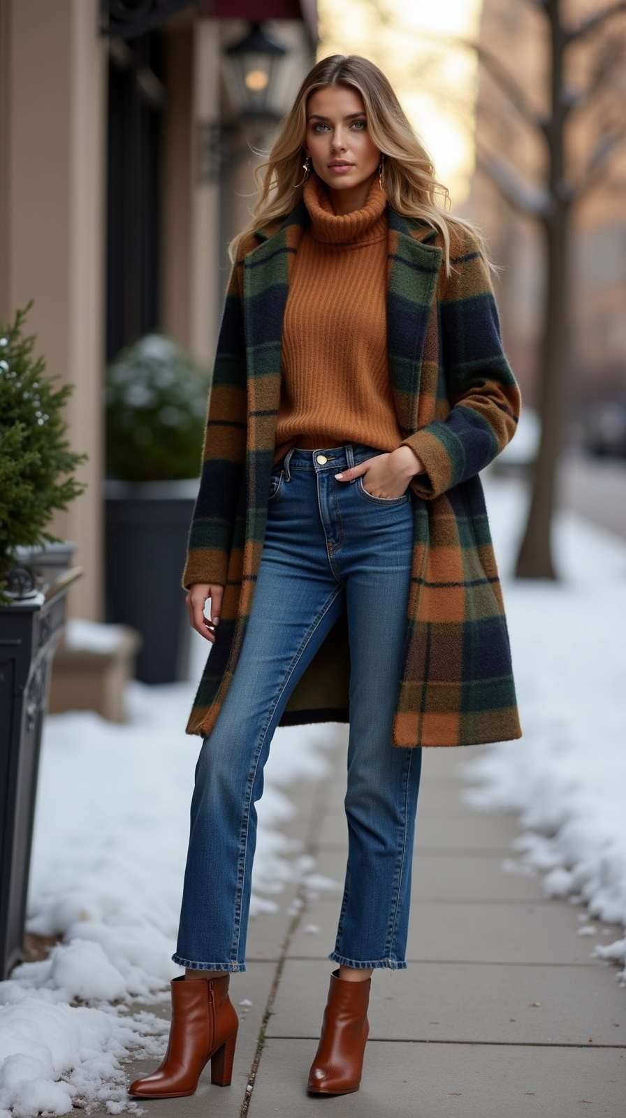 plaid shacket with ankle boots