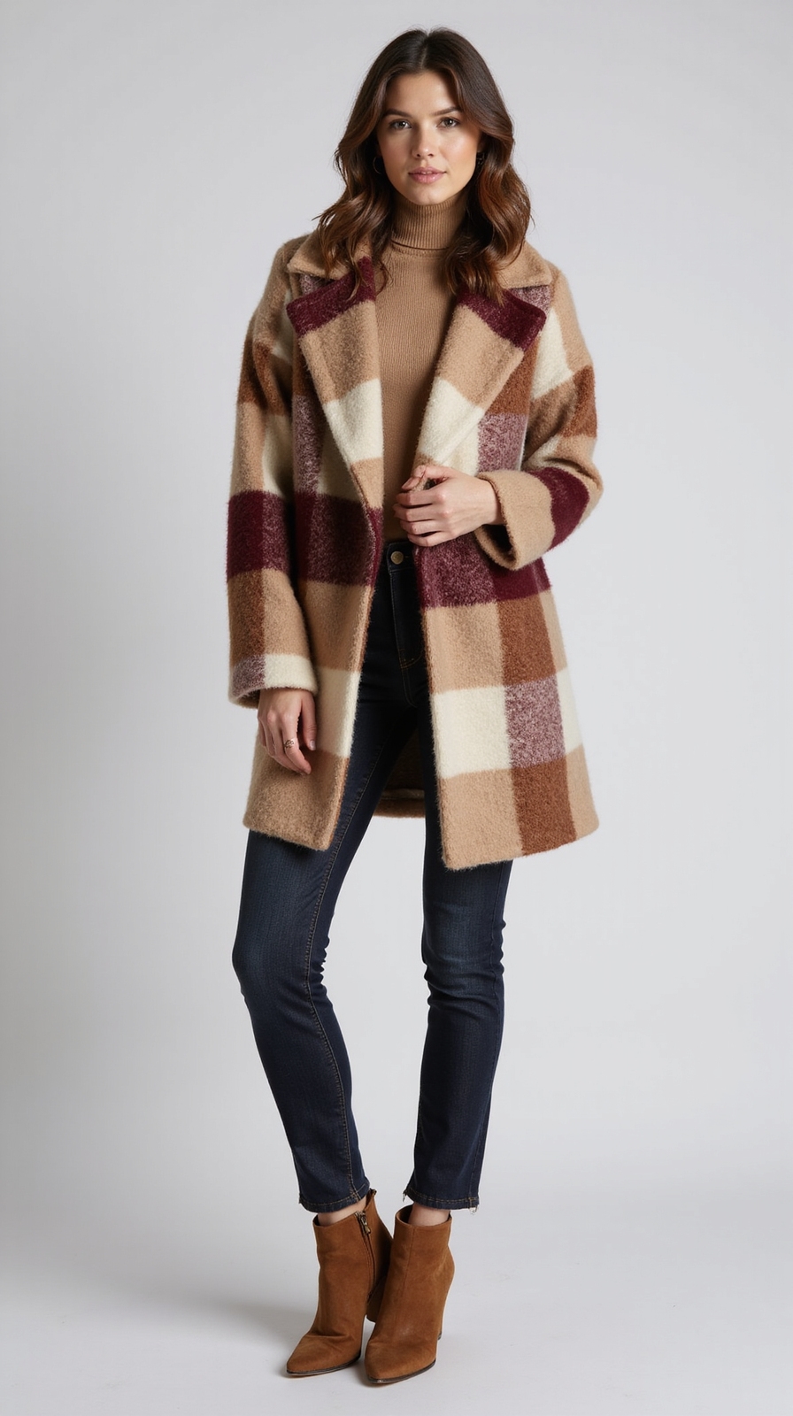 plaid shacket with booties