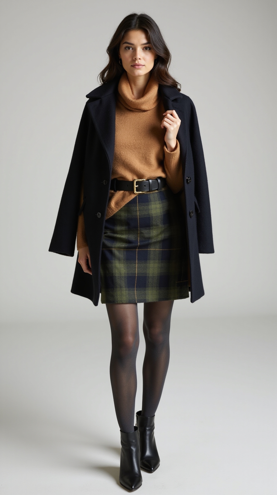 plaid skirt tights boots