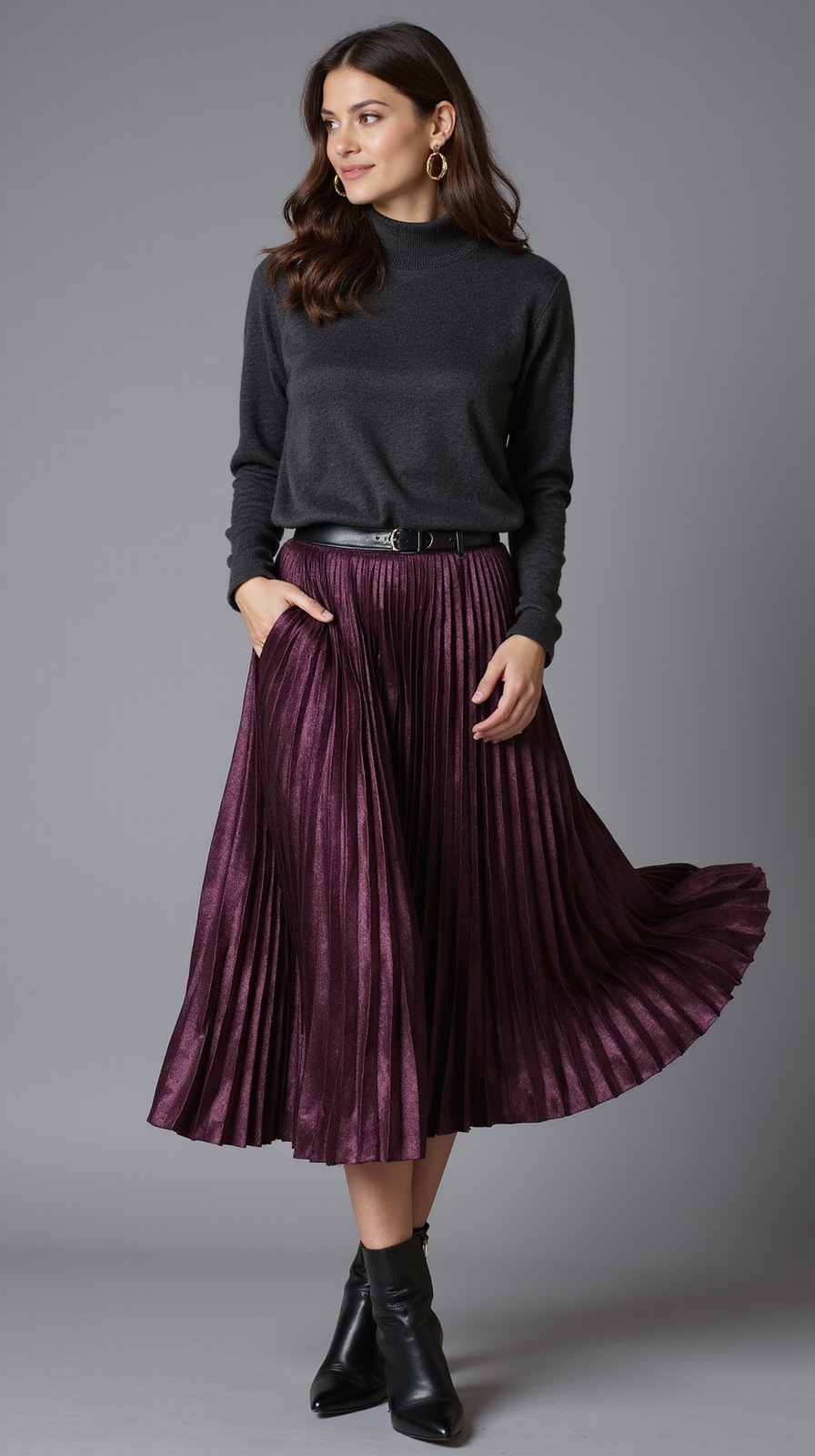 pleated midi skirt ensemble