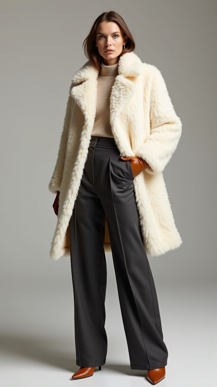 plush faux fur wide leg ensemble