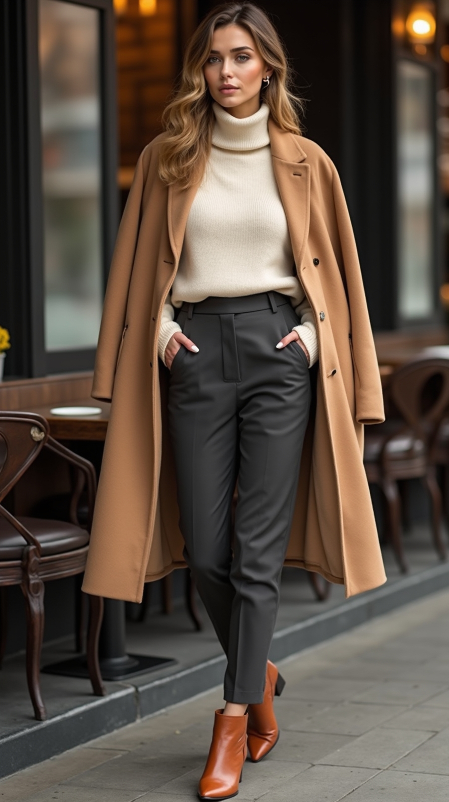 polished cozy coffee date outfit