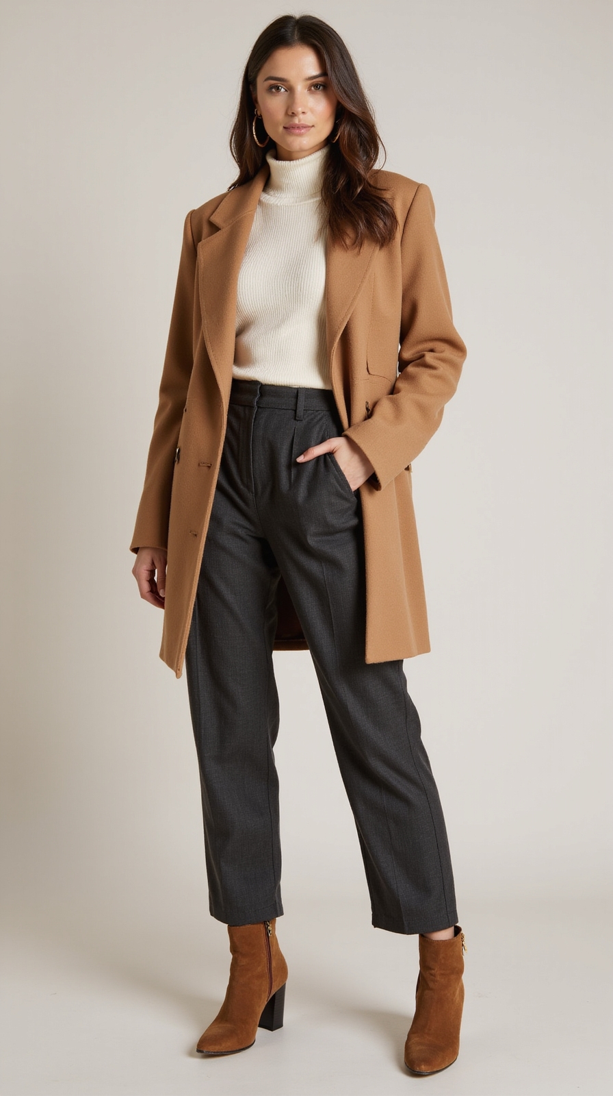 polished cozy mock neck ensemble