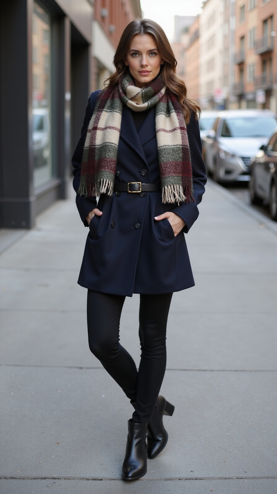 polished navy peacoat ensemble