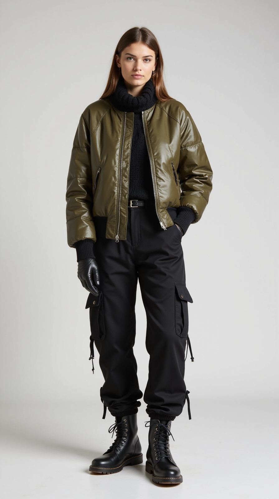 quilted bomber with cargos