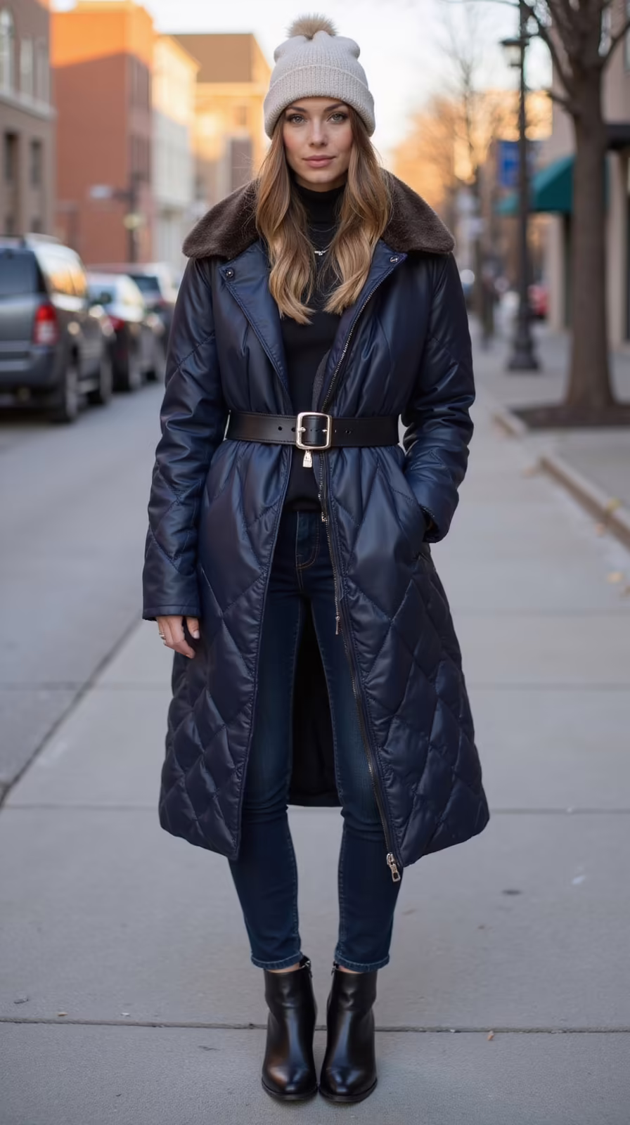 quilted coat beanie boots