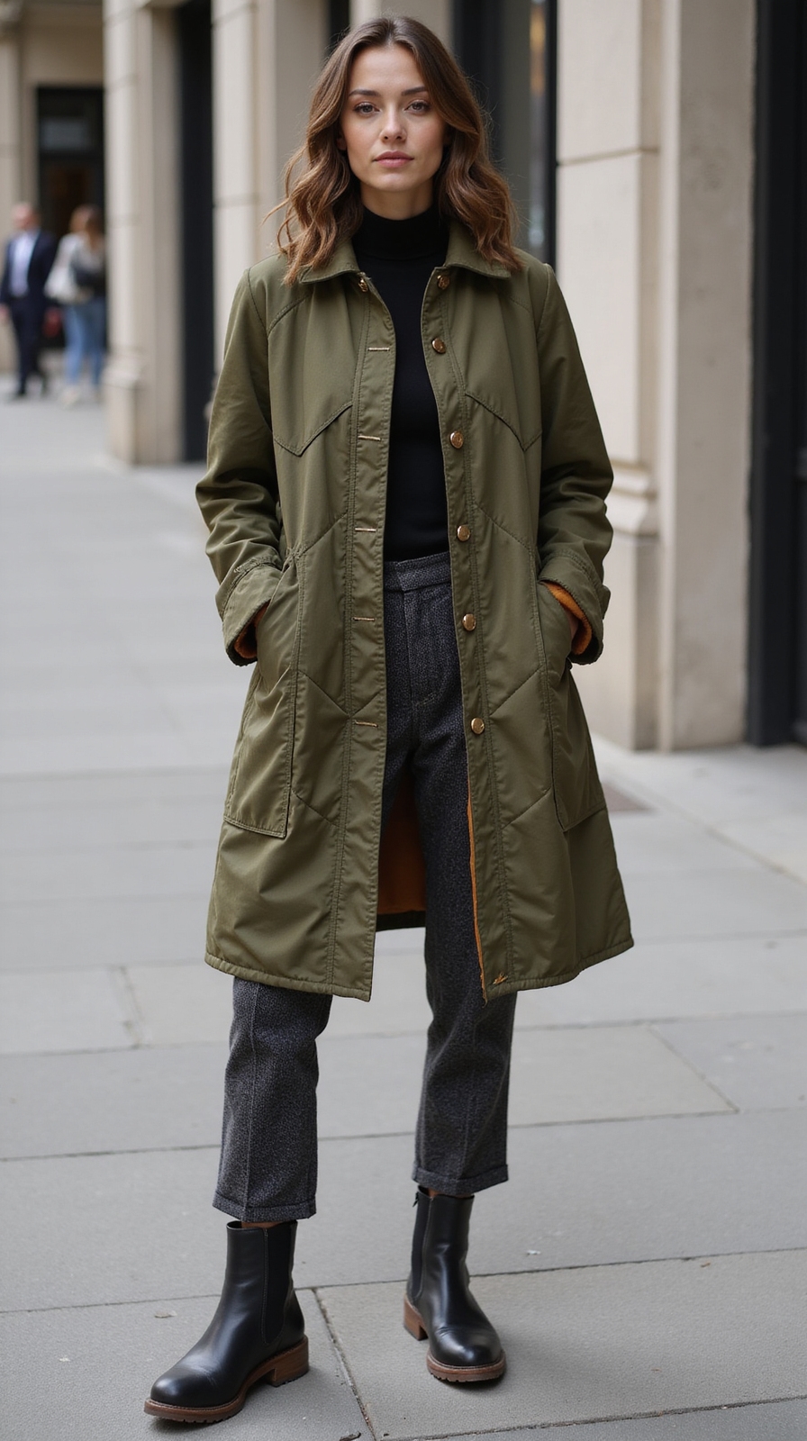 quilted jacket wool trousers