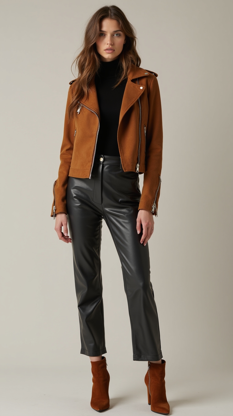 refined layered leather and suede