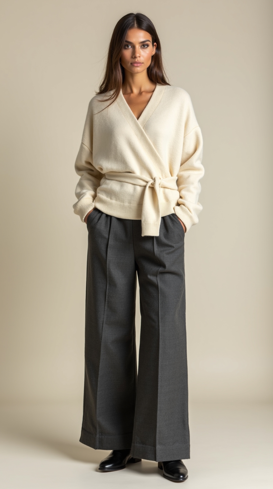 relaxed polished high rise silhouette