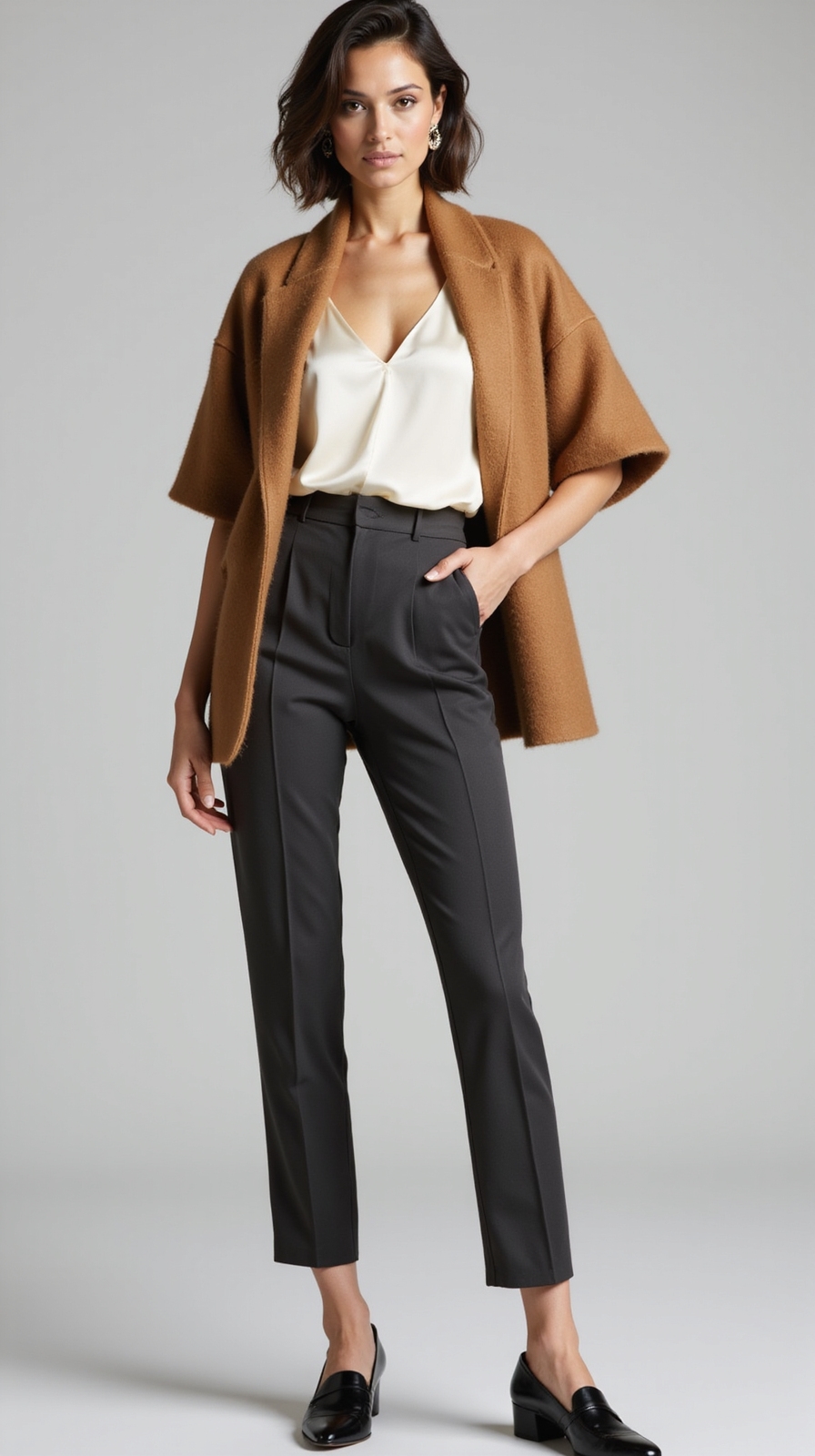 satin cami tailored trousers cashmere